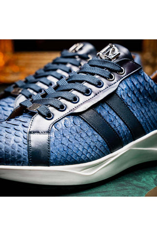 Marco Di Milano Verona Navy Exotic Python / Calfskin Fashion Sneakers (MDM1160)-AmbrogioShoes