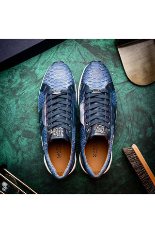 Marco Di Milano Verona Navy Exotic Python / Calfskin Fashion Sneakers (MDM1160)-AmbrogioShoes