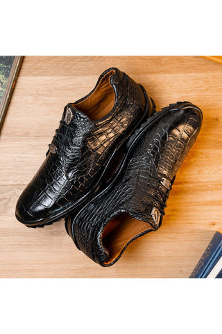 Marco Di Milano Vulcan Black Exotic Alligator Derby Sneakers (MDM1195)-AmbrogioShoes