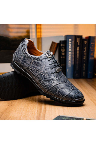 Marco Di Milano Vulcan Gray Exotic Alligator Derby Sneakers (MDM1195)-AmbrogioShoes