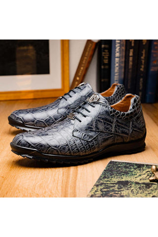 Marco Di Milano Vulcan Gray Exotic Alligator Derby Sneakers (MDM1195)-AmbrogioShoes