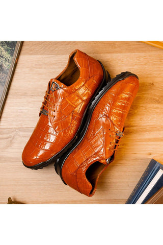 Marco Di Milano Vulcan Honey Exotic Alligator Derby Sneakers (MDM1195)-AmbrogioShoes