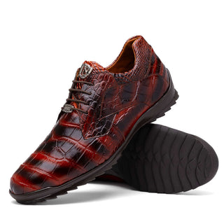 Marco Di Milano Vulcan Men's Shoes Cognac Exotic Alligator Derby Sneakers (MDM1195)-AmbrogioShoes