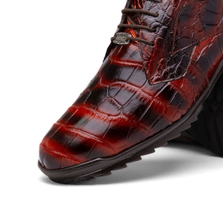 Marco Di Milano Vulcan Men's Shoes Cognac Exotic Alligator Derby Sneakers (MDM1195)-AmbrogioShoes