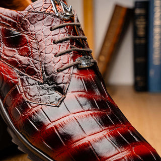 Marco Di Milano Vulcan Men's Shoes Cognac Exotic Alligator Derby Sneakers (MDM1195)-AmbrogioShoes