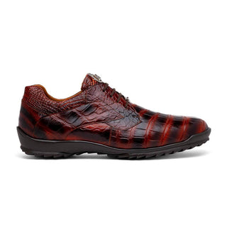 Marco Di Milano Vulcan Men's Shoes Cognac Exotic Alligator Derby Sneakers (MDM1195)-AmbrogioShoes