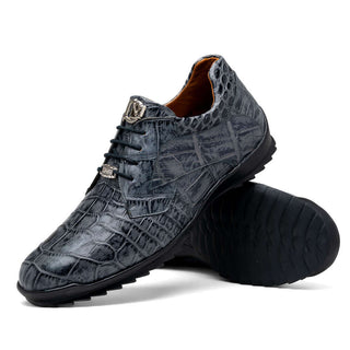 Marco Di Milano Vulcan Men's Shoes Gray Exotic Alligator Derby Sneakers (MDM1195)-AmbrogioShoes