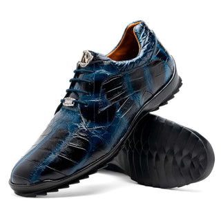 Marco Di Milano Vulcan Men's Shoes Navy Exotic Alligator Derby Sneakers (MDM1195)-AmbrogioShoes