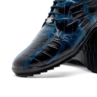 Marco Di Milano Vulcan Men's Shoes Navy Exotic Alligator Derby Sneakers (MDM1195)-AmbrogioShoes