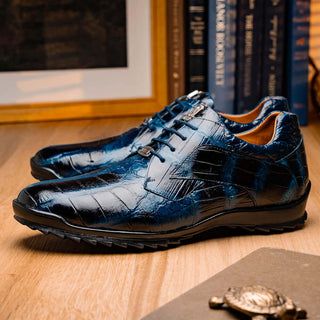 Marco Di Milano Vulcan Men's Shoes Navy Exotic Alligator Derby Sneakers (MDM1195)-AmbrogioShoes