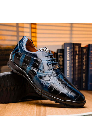 Marco Di Milano Vulcan Navy Exotic Alligator Derby Sneakers (MDM1195)-AmbrogioShoes