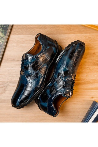 Marco Di Milano Vulcan Navy Exotic Alligator Derby Sneakers (MDM1195)-AmbrogioShoes