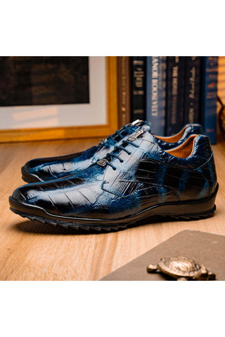 Marco Di Milano Vulcan Navy Exotic Alligator Derby Sneakers (MDM1195)-AmbrogioShoes