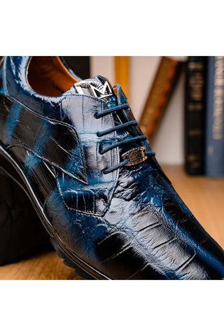 Marco Di Milano Vulcan Navy Exotic Alligator Derby Sneakers (MDM1195)-AmbrogioShoes