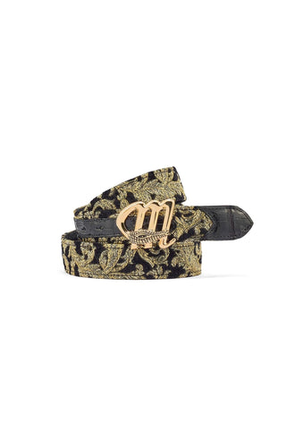 Mauri 0100/35 Men's Black & Gold Crocodile / Didier Fabric Belt (MAB1028)