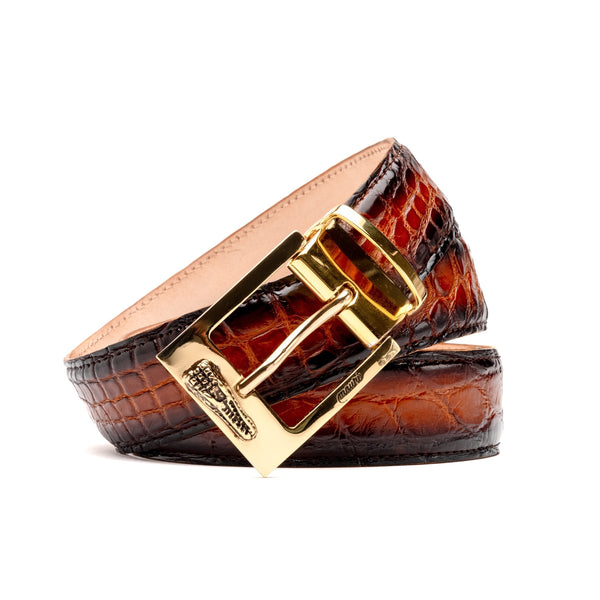Mauri 0100/35 Men's Cognac with Gold Finished Exotic Alligator Belt (MAB1062)-AmbrogioShoes
