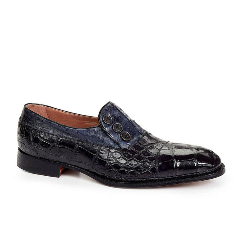 Mauri 1036 Men's Handmade Insignia Alligator / Ostrich Hand-Painted Blue Loafers (MA3001)(Special Order)-AmbrogioShoes