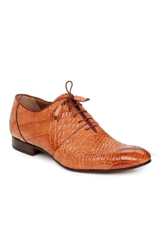 Mauri 1078 Men's Handmade Echo Alligator Hand-Painted Cognac Oxfords (MA3004)-AmbrogioShoes
