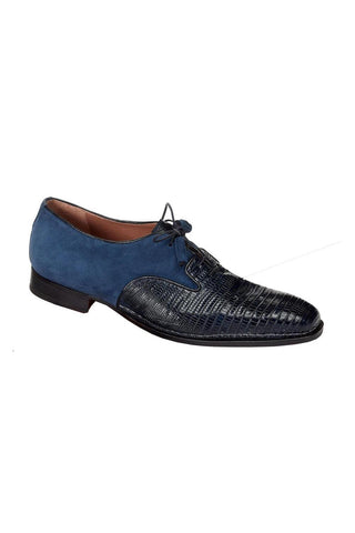 Mauri 1083 Men's Handmade Abissinia Hand-Painted Lizard / Suede Blue Oxfords (MA3005)-AmbrogioShoes