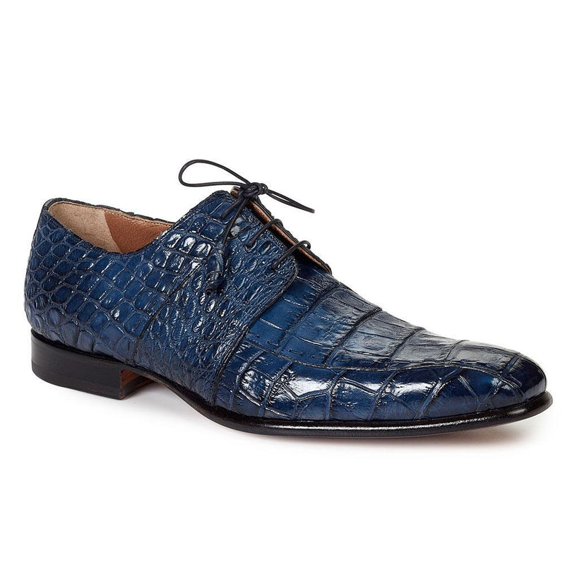 Mauri 1162 Men's Handmade Castello Alligator Hand-Painted Blue Oxfords (MA3007)(Special Order)-AmbrogioShoes