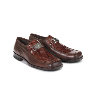 Mauri 3045 Blade Men's Designer Shoes Sport Rust Brown Calf-Skin Leather and Body Alligator Loafers (MA5014) (Special Order)-AmbrogioShoes