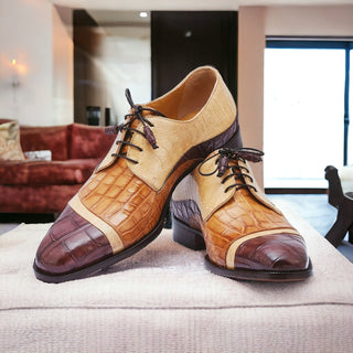 Mauri 3064 Swag Exotic Alligator & Ostrich Skin Derby (MA5529)(Made to Order)-AmbrogioShoes