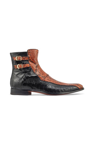 Mauri 3081 Serpent Black & Gold Ostrich Leg / Python Boots (MA5372)