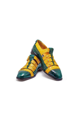 Mauri 3082 Olympus Hunter Green & Yellow Exotic Alligator / Crocodile Flanks Loafers (MA5312)-AmbrogioShoes