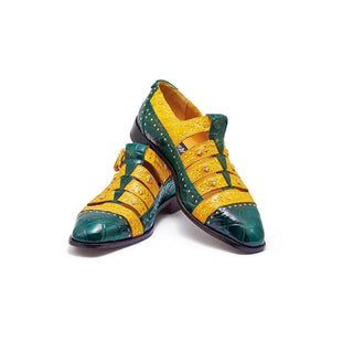 Mauri 3082 Olympus Men's Shoes Hunter Green & Yellow Exotic Alligator / Crocodile Flanks Loafers (MA5312) (Special Order)-AmbrogioShoes