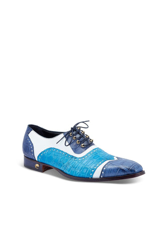 Mauri 3093 Lucky Two-Tone Blue & White Alligator/ Leather Oxfords (MA5428)