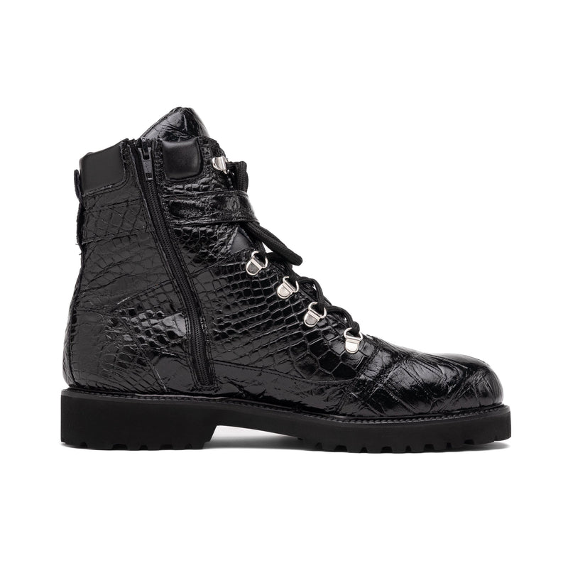 Mauri 3200 Men's Shoes Black Exotic Alligator Strap Boots with Pouch (MA5590)-AmbrogioShoes