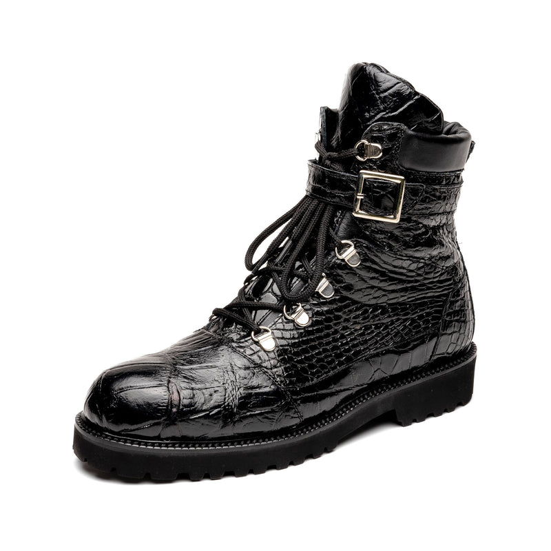 Mauri 3200 Men's Shoes Black Exotic Alligator Strap Boots with Pouch (MA5590)-AmbrogioShoes