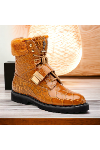 Mauri 3240 Smoke Alligator Skin / Mink / Nappa Leather Strap Derby Boots (MA5584)