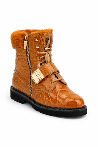 Mauri 3240 Smoke Alligator Skin / Mink / Nappa Strap Derby Boots (MA5584)