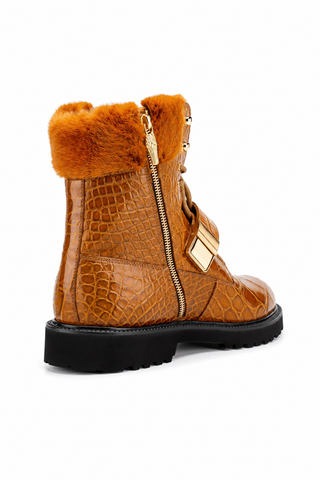 Mauri 3240 Smoke Alligator Skin / Mink / Nappa Strap Derby Boots (MA5584)