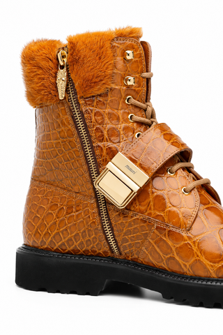 Mauri 3240 Smoke Alligator Skin / Mink / Nappa Strap Derby Boots (MA5584)