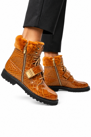 Mauri 3240 Smoke Alligator Skin / Mink / Nappa Strap Derby Boots (MA5584)