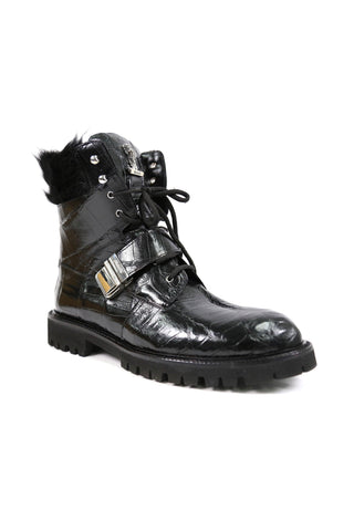 Mauri 3240 Smoke Alligator Skin / Mink / Nappa Leather Strap Derby Boots (MA5584)