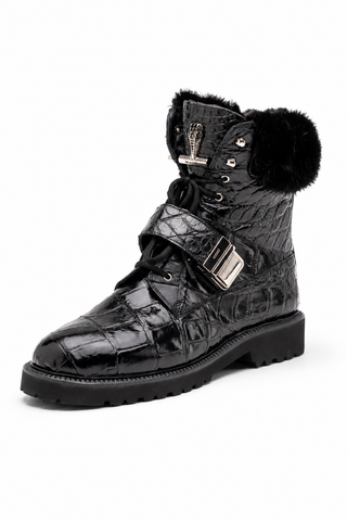 Mauri 3240 Smoke Alligator Skin / Mink / Nappa Strap Derby Boots (MA5584)