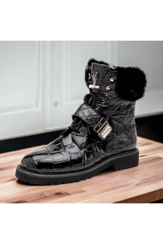 Mauri 3240 Smoke Alligator Skin / Mink / Nappa Leather Strap Derby Boots (MA5584)