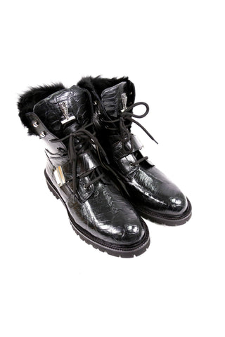 Mauri 3240 Smoke Alligator Skin / Mink / Nappa Leather Strap Derby Boots (MA5584)