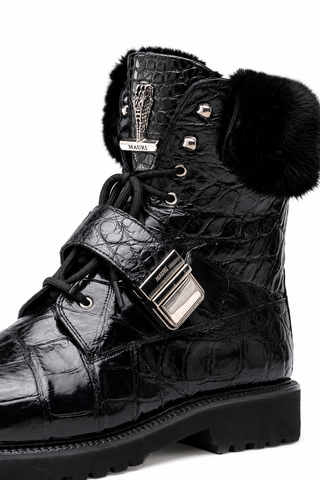 Mauri 3240 Smoke Alligator Skin / Mink / Nappa Strap Derby Boots (MA5584)