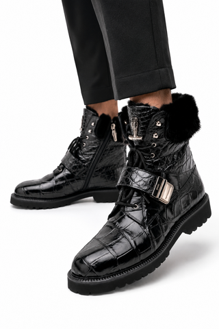 Mauri 3240 Smoke Alligator Skin / Mink / Nappa Strap Derby Boots (MA5584)