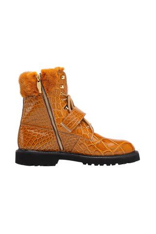 Mauri 3240 Smoke Alligator Skin / Mink / Nappa Leather Strap Derby Boots (MA5584)