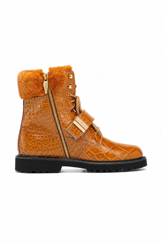 Mauri 3240 Smoke Alligator Skin / Mink / Nappa Strap Derby Boots (MA5584)