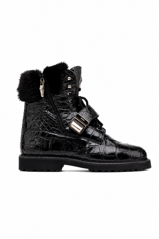 Mauri 3240 Smoke Alligator Skin / Mink / Nappa Strap Derby Boots (MA5584)-AmbrogioShoes