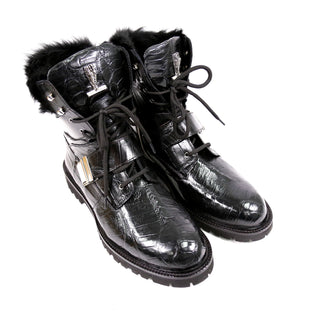 Mauri 3240 Smoke Exotic Alligator Skin / Mink / Nappa Leather Strap Derby Boots (MA5584)-AmbrogioShoes