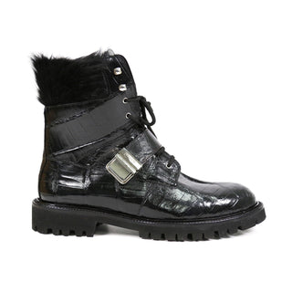 Mauri 3240 Smoke Exotic Alligator Skin / Mink / Nappa Leather Strap Derby Boots (MA5584)(Special Order)-AmbrogioShoes
