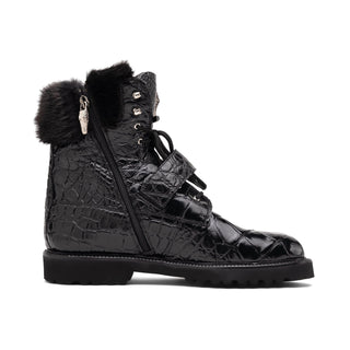 Mauri 3240 Smoke Men's Shoes Exotic Alligator Skin / Mink / Nappa Leather Strap Derby Boots (MA5584)-AmbrogioShoes