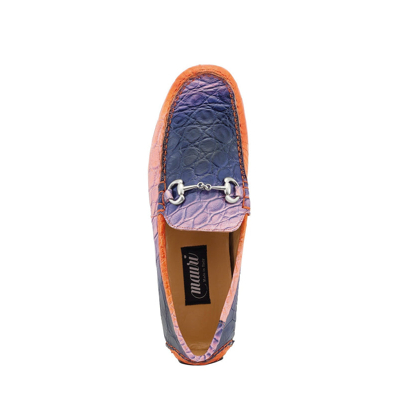 Mauri 3405/1 Scenic Men's Shoes Pink, Wonder Blue & Orange Exotic Alligator Driver Moccasins Loafers (MA5525)-AmbrogioShoes